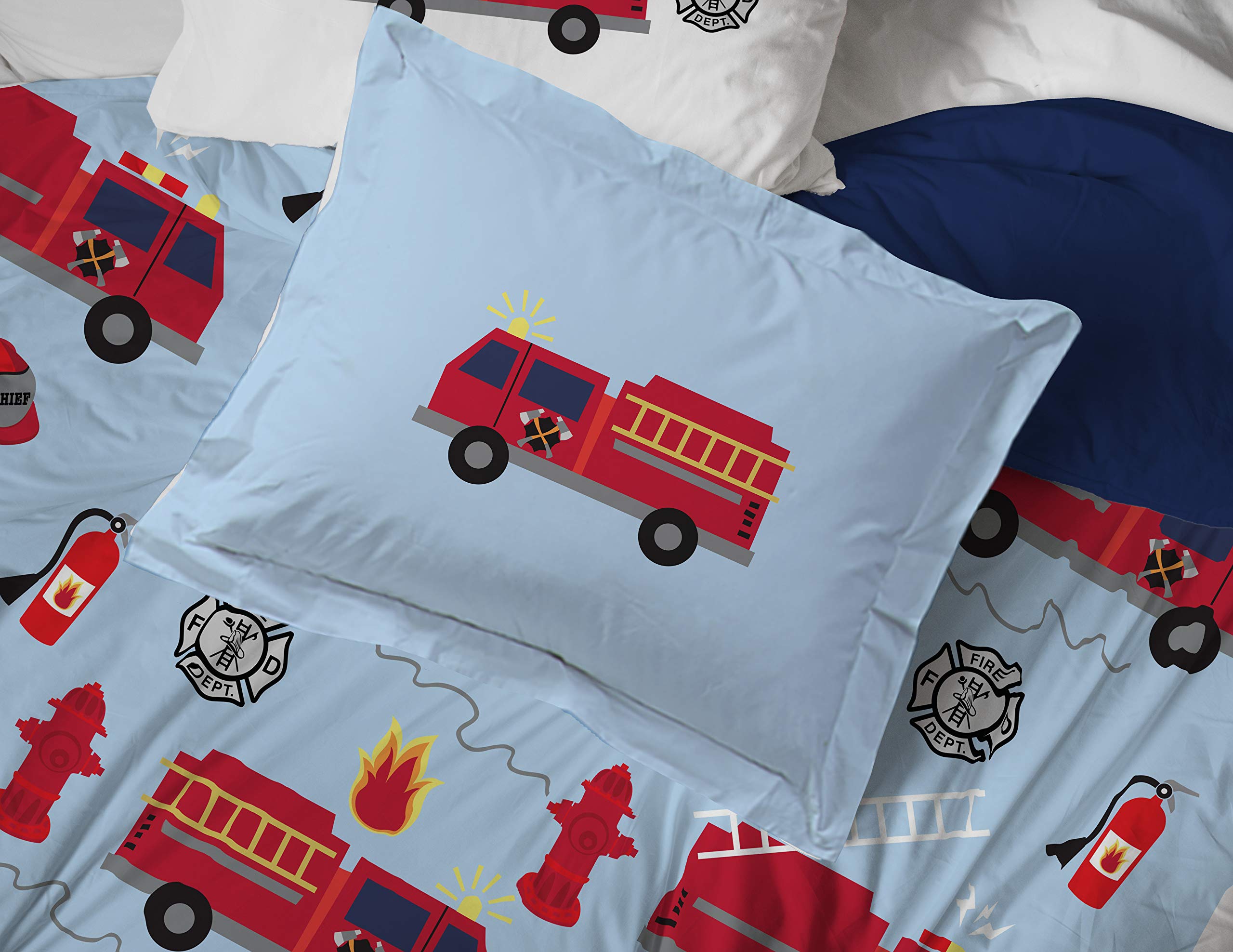 Trend Collector Fire Truck Twin Comforter Set 5 Piece Kids Bedding Blue | Bed in a Bag Comforter Sheets Sham Pillowcase Official Brand Soft Microfiber Machine Washable Easy Care Boys Gift product thumbnail 8