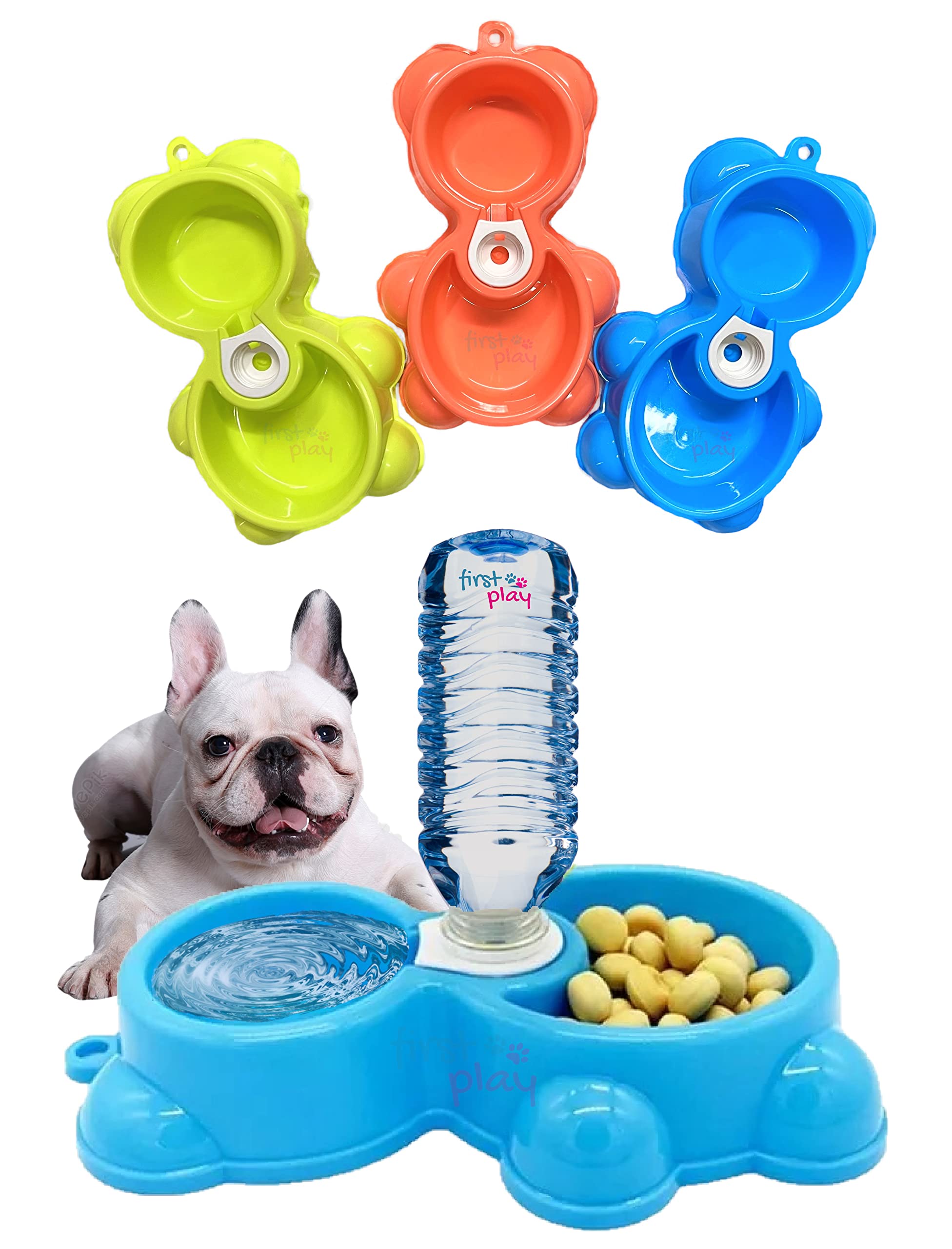First Play Teddy Shape Dual Pets Bowls with Automatic Water Dispenser, 2 in 1 Water & Food Bowl Set for Pets I Dog Food & Water Bowl I for Small or Medium Size Dogs Cats Pets (Blue) (B0BC1ZG6W5) Amazon Price History, Amazon Price Tracker