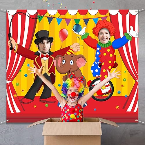 Miniatura 5 de Blulu Telones de fondo de carnaval para decoración de fiesta de circo de 59 x 51 pulgadas, cartel de fotos de carnaval para puerta, pancarta