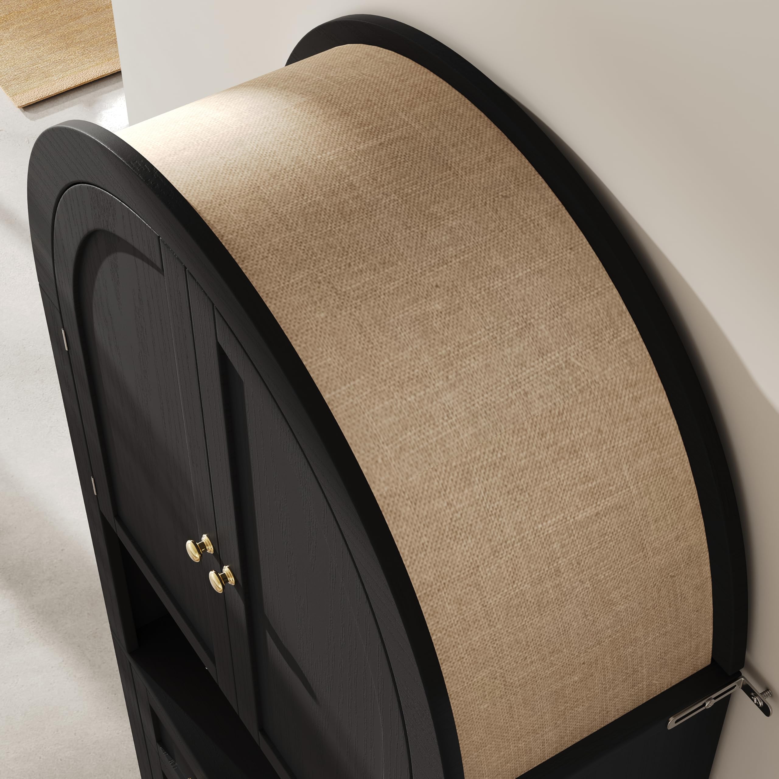 Merax Armario alto de 180 cm, armario multiusos con 2 puertas, 3 cajones, armario de almacenamiento abierto, armario de vitrina para salón, oficina, cocina, armario de cocina de arco alto, color negro