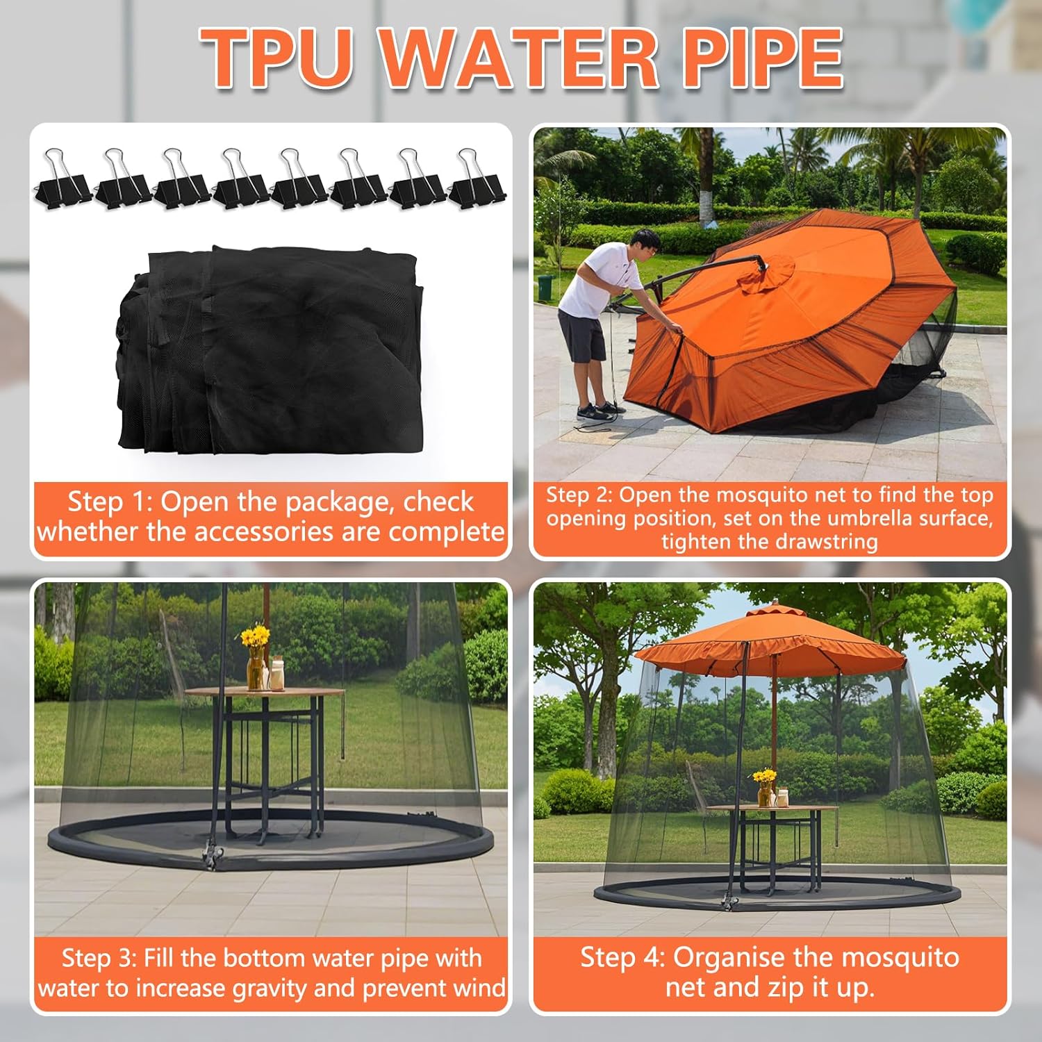 Patio Mosquito Netting - Mosquito net for Patio Garden and Outdoor Umbrellas with Adjustable Elastic Cord and Zipper Umbrella net