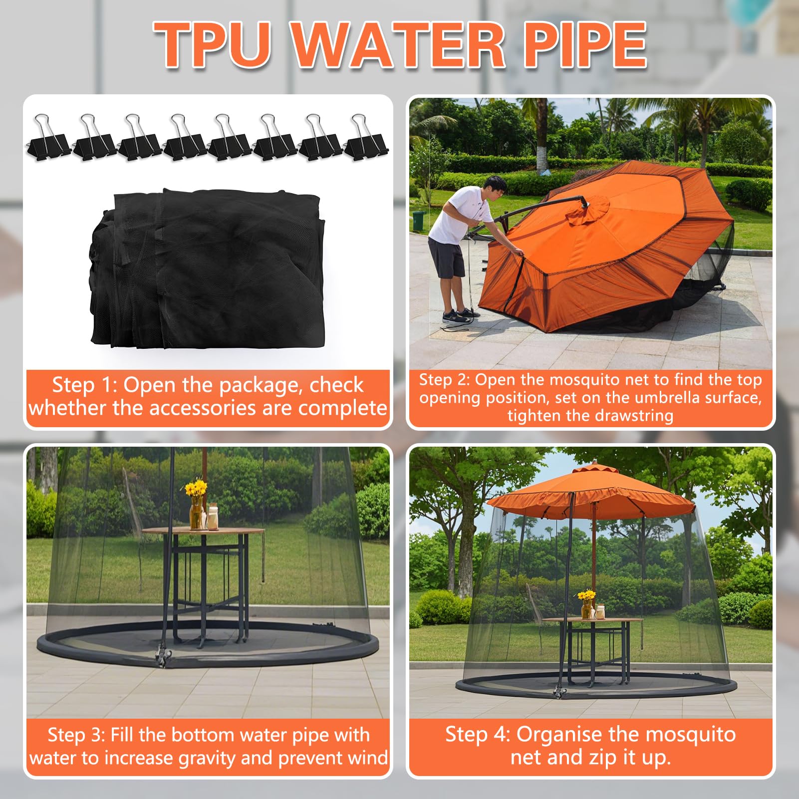 Mosquitera de 7.5 a 10 pies para patio, jardín y sombrillas al aire libre con cremallera y ajustable, red de paraguas para sombrillas al aire libre 6