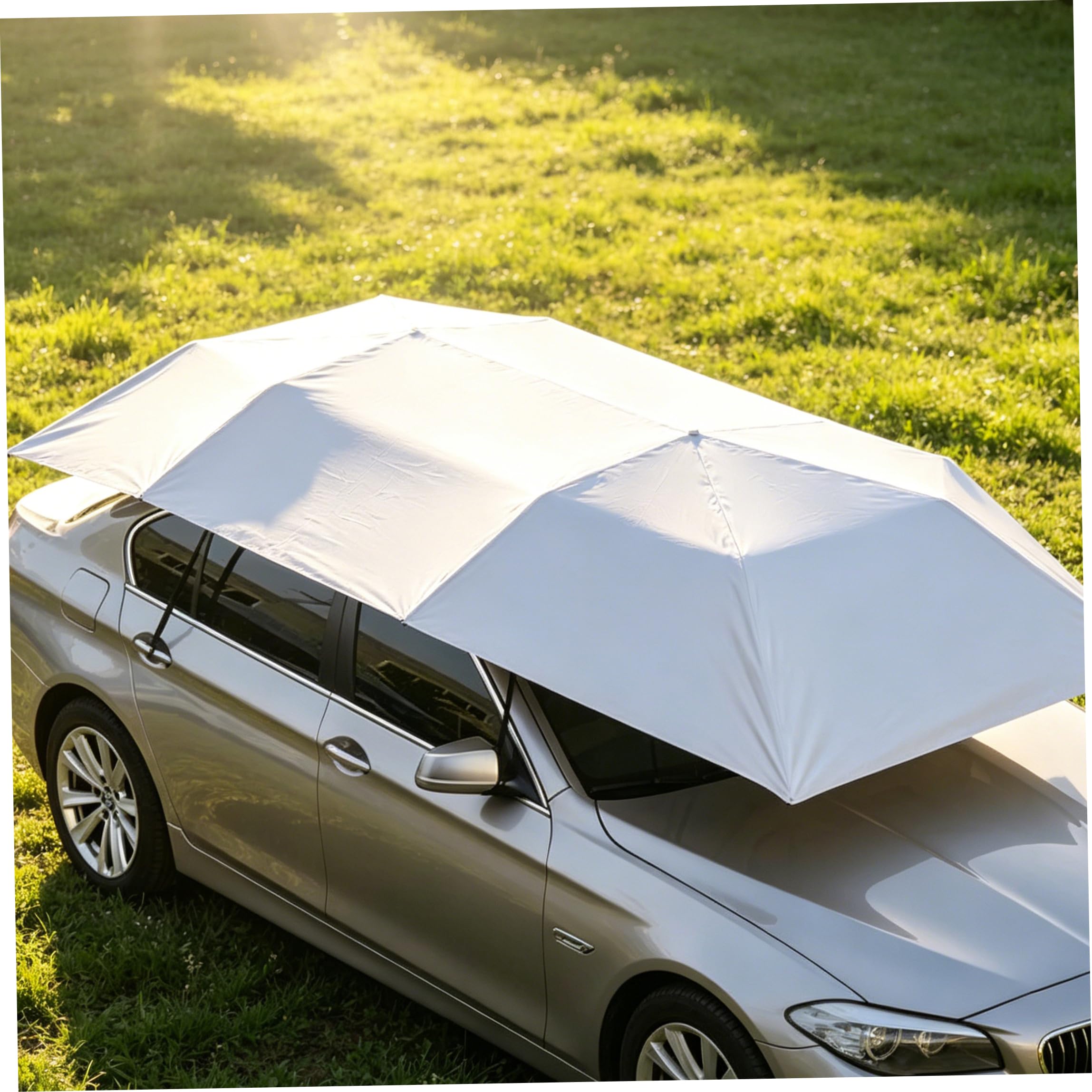 Ombrello per auto|Ombrello per auto, tettuccio parasole portatile sostituibile, copertura impermeabile per sole e pioggia, argento, 157x83 pollici