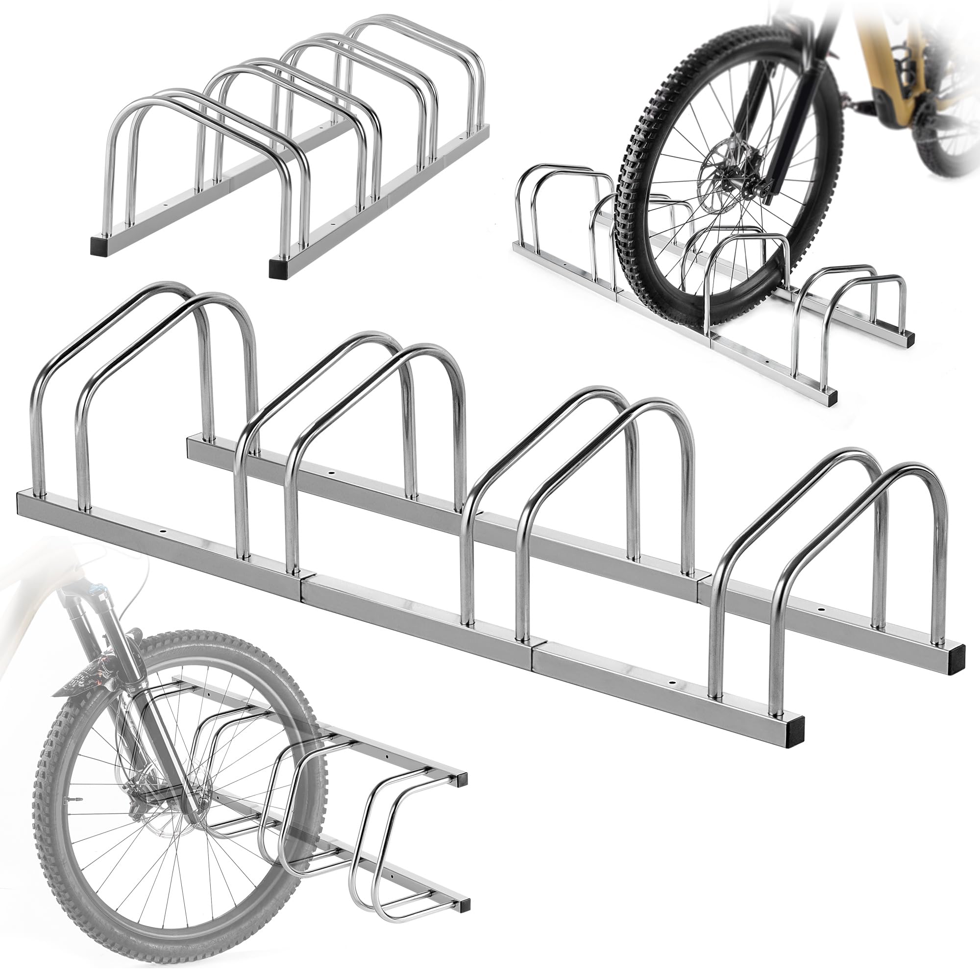 KADAX Support de vélo pour 4 vélos au sol ou au mur, en acier galvanisé pour pneus de jusqu'à 65 mm de largeur, support de vélo