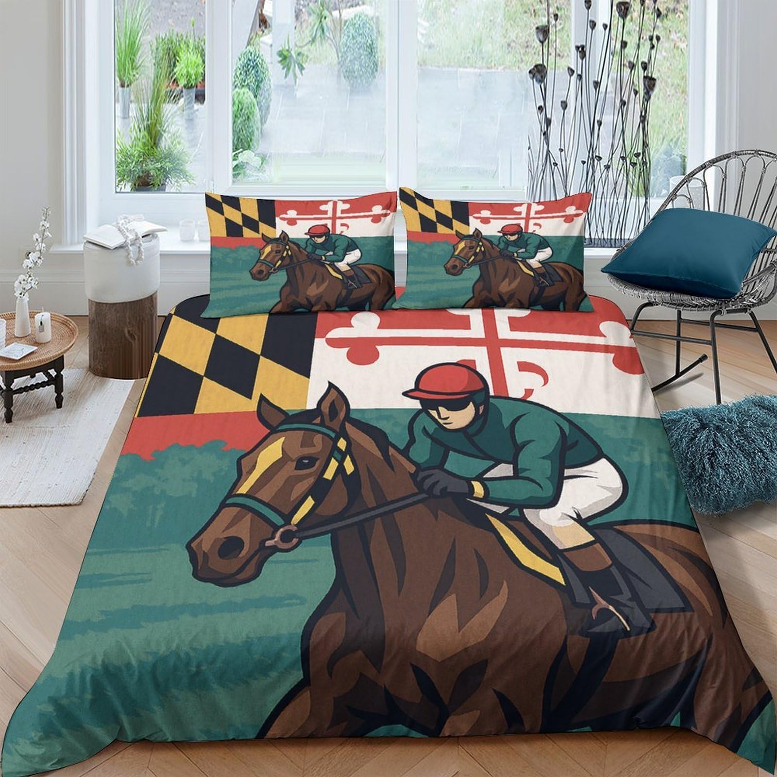 Ctjqhvkz Style-3 3D Printed Horse Racing Fitted Sheet Microfiber Soft Breathable Jockey Bed Cover For Bedroom Dorm Mattress Decor Single（135X200cm）