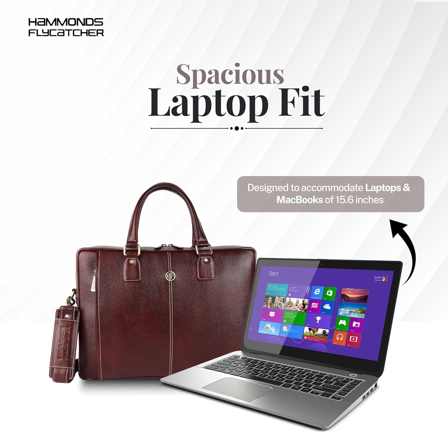 HAMMONDS FLYCATCHER Genuine Leather Office Bag for Men with Trolley Strap, 15.6 Inch Laptop Bag for Men, Adjustable Strap, Multi-Compartments, 1 Year Warranty - Office, Travel, Daily Use 40