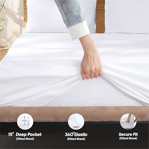 Miniatura 5 de SGI bedding Sábanas de lujo de 4 piezas 100% algodón Supima, tamaño individual, 500 hilos, sábana 100% algodón, juego de sábanas de bolsillo