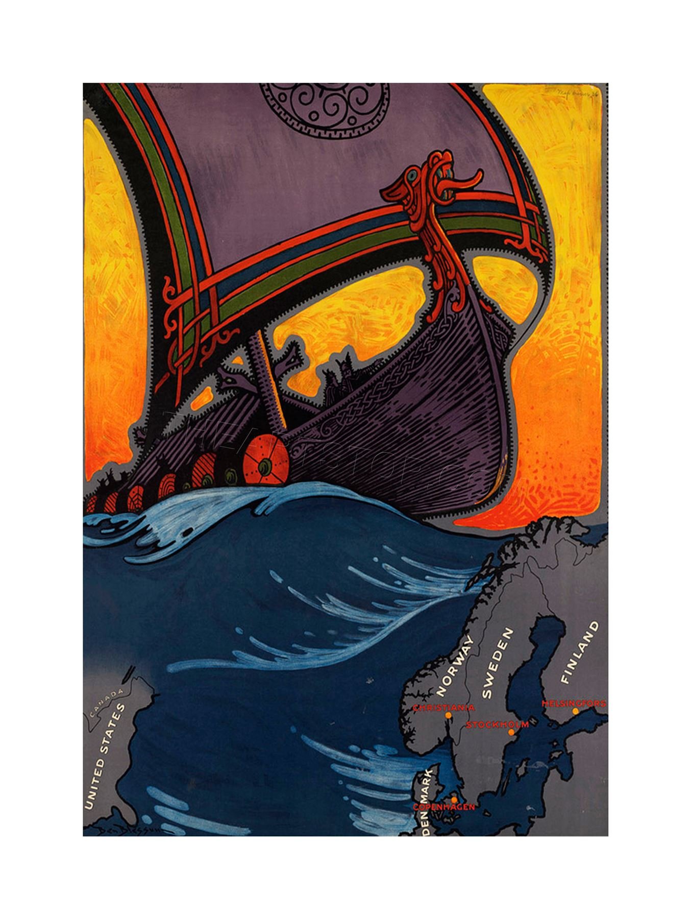 Wee Blue Coo Travel Tourism Transport Viking Longboat Scandinavia USA Wall Art Print