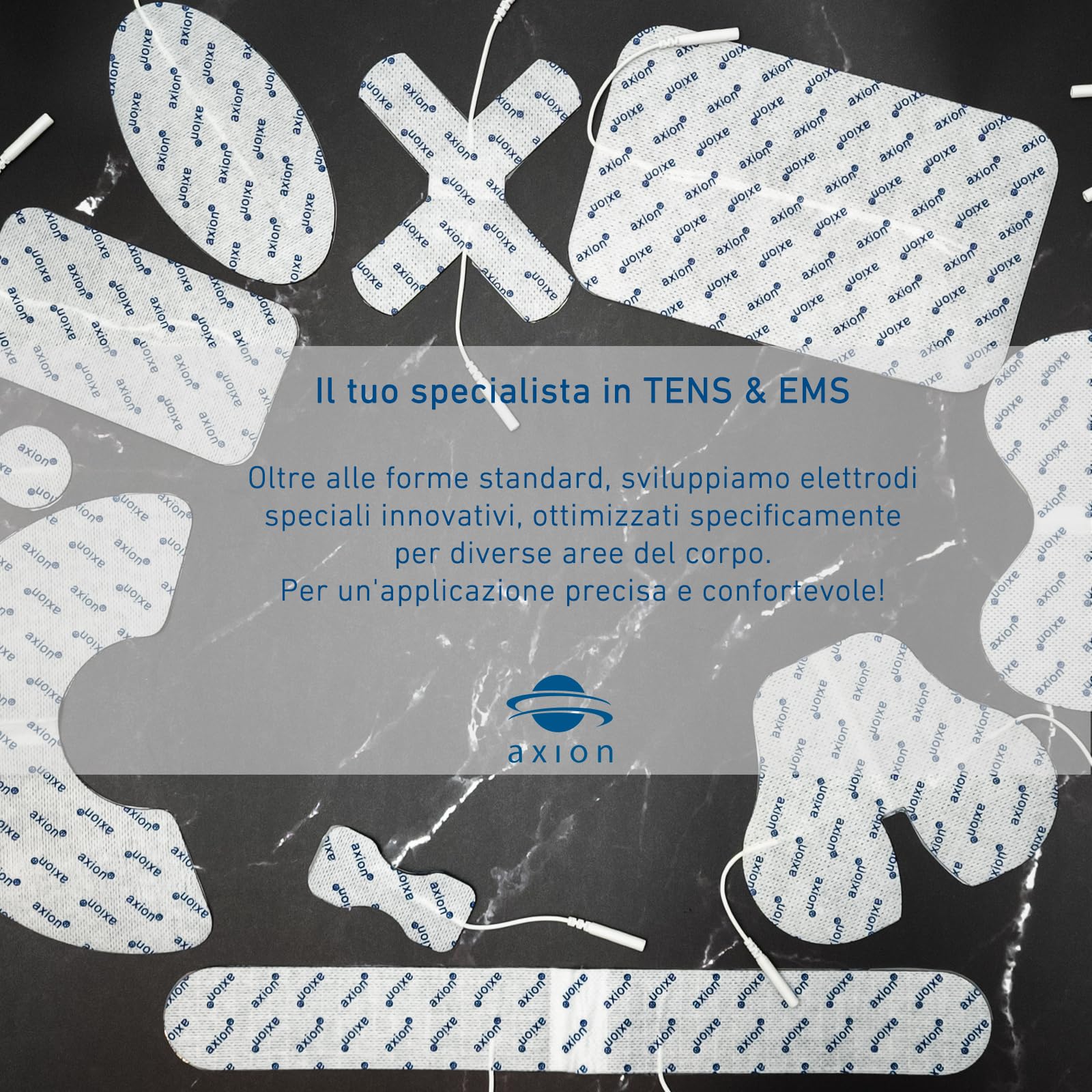 52 elettrodi di ricambio axion | Pads da 4x4 cm per elettrostimolatori TENS e/o EMS riutilizzabili e autoadesivi con cavetti a spinotto da 2 mm