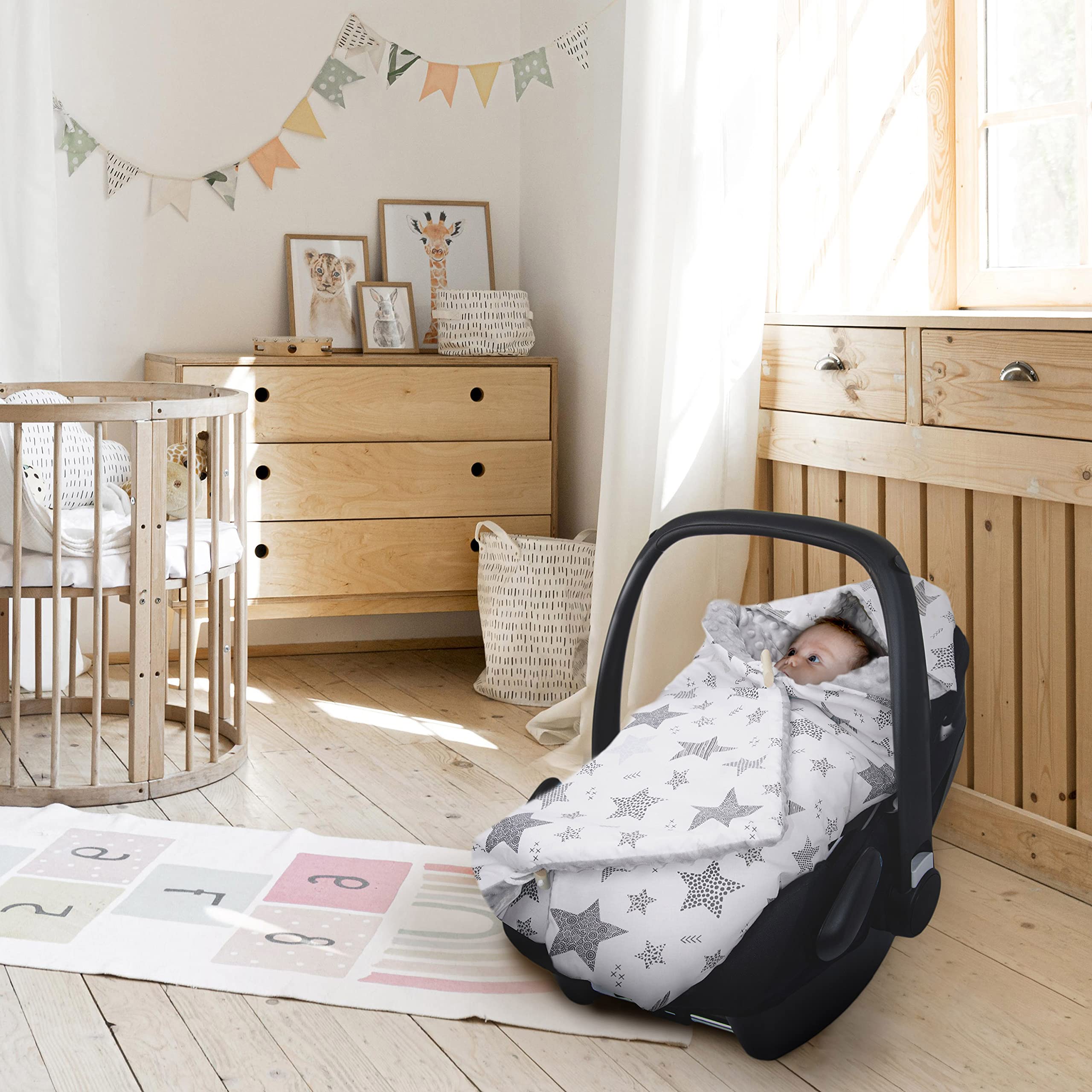 Amilian Einschlagdecke Babyschale - 90x90 cm - Baby Erstausstattung Neugeborene - für Komfort und Sicherheit Ihres Kindes für Buggy Kinderwagen oder Autositz - Sternschnuppe Grau