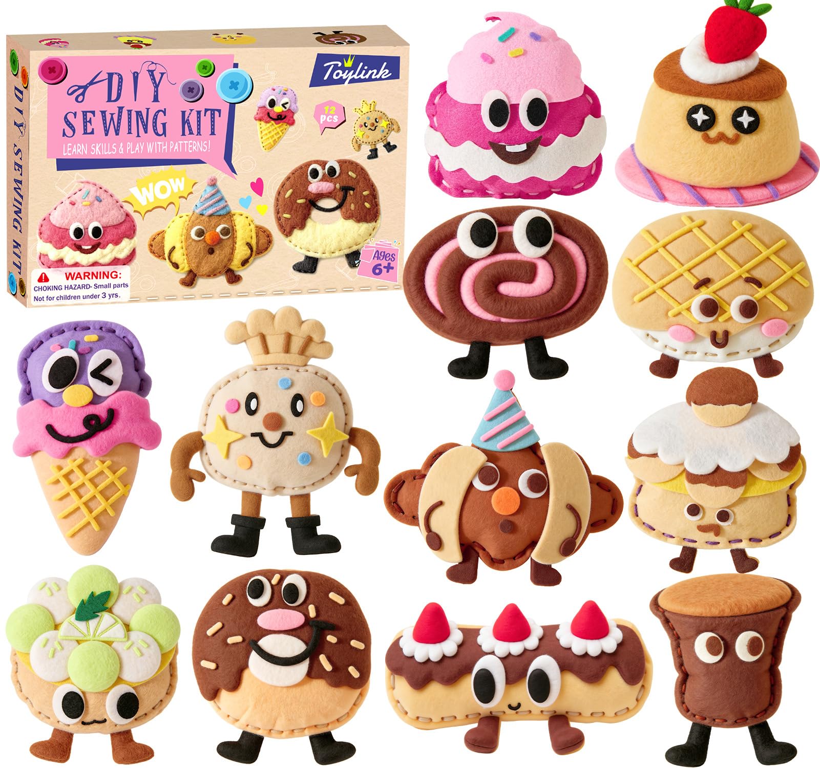 Sewing Craft Kit, 12Set Dessert Felting Kits for Beginners Kids Ages 8-12