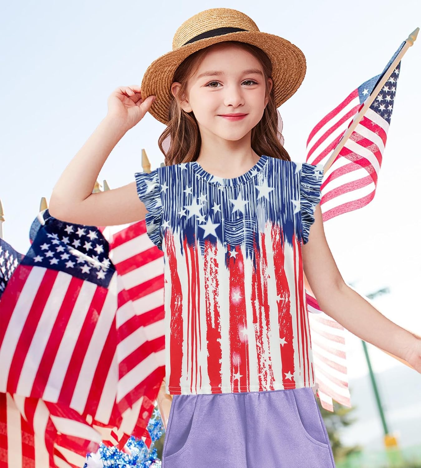 Tkria Girls 4th of July Tank Tops Red White and Blue Shirt Toddler Girl American Flag Patriotic Outfit 2-7 Years - Image 3