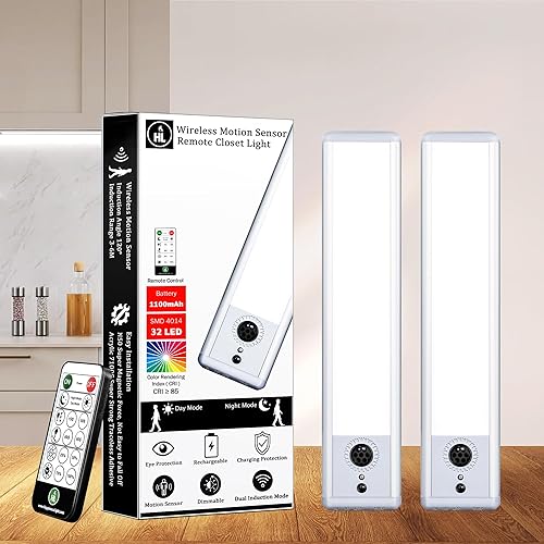 HL Luces para debajo del gabinete, iluminación inalámbrica, luz con sensor de movimiento, luz nocturna para interiores, instalación magnética,