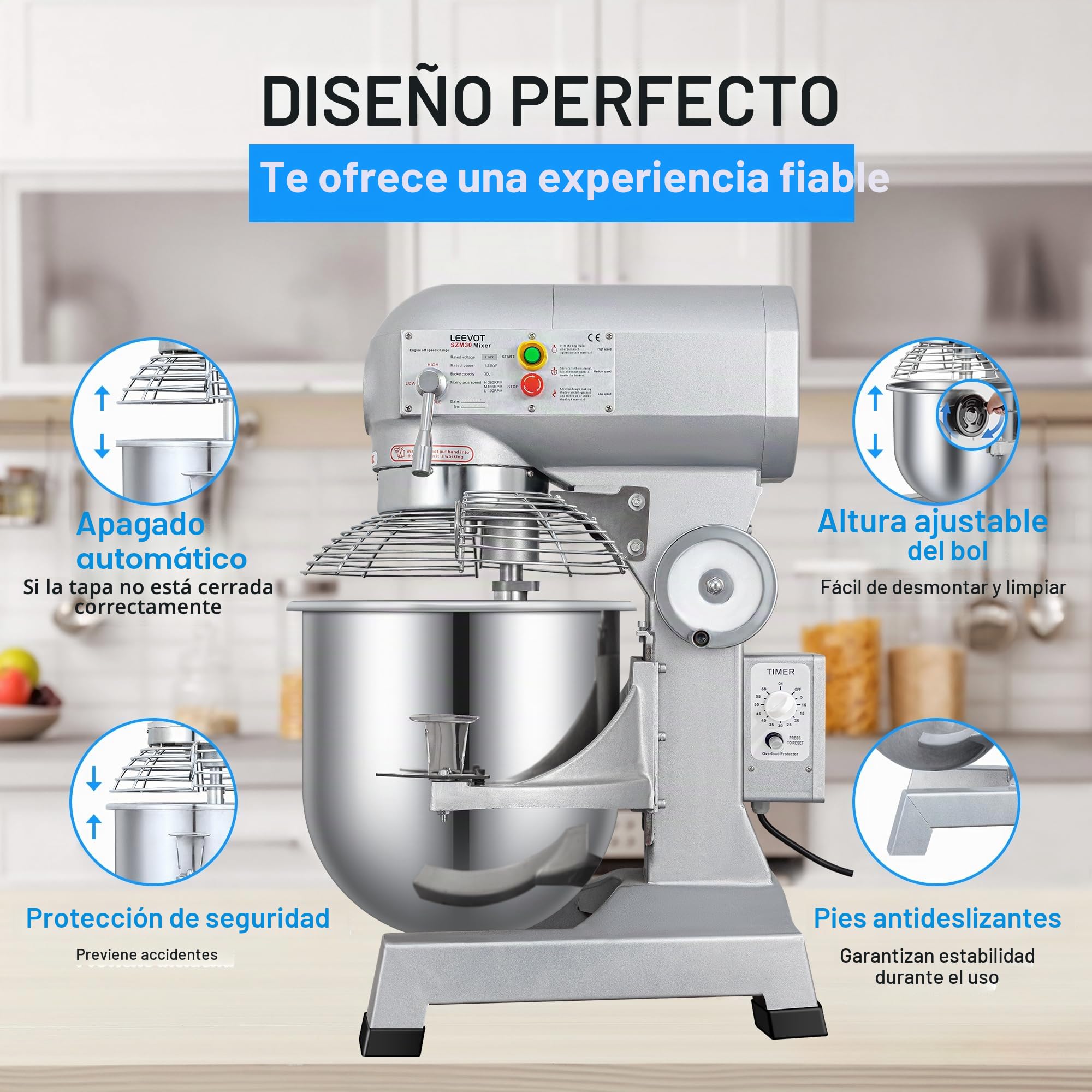 LEEVOT Amasadora planetaria comercial (1, Versión de temporizador 30L)