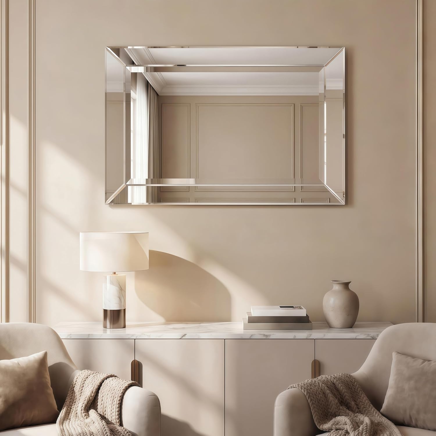 Empire Art Direct Wall Mirrors Rectangular Mirrors for Wall, Wall-Mounted Beveled Mirrors, Bathroom Vanity Mirror, Solid Wood Frame,1"-Beveled Center Mirror, 24" x 36", Ready to Hang, Clear