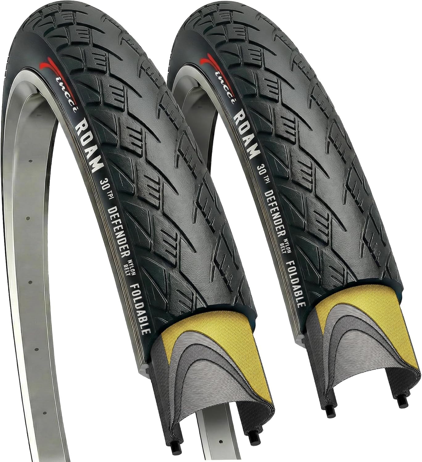Fincci Pneu Velo 700x32c - Paire Pneus 28 Pouces, 32-622 avec Protection Antiponcture Anti-Crevaison 1 mm pour Vélo de Route, VTT Montagne, Velo électrique, Tournée Bicyclette - Un Paquet de 2 Roam