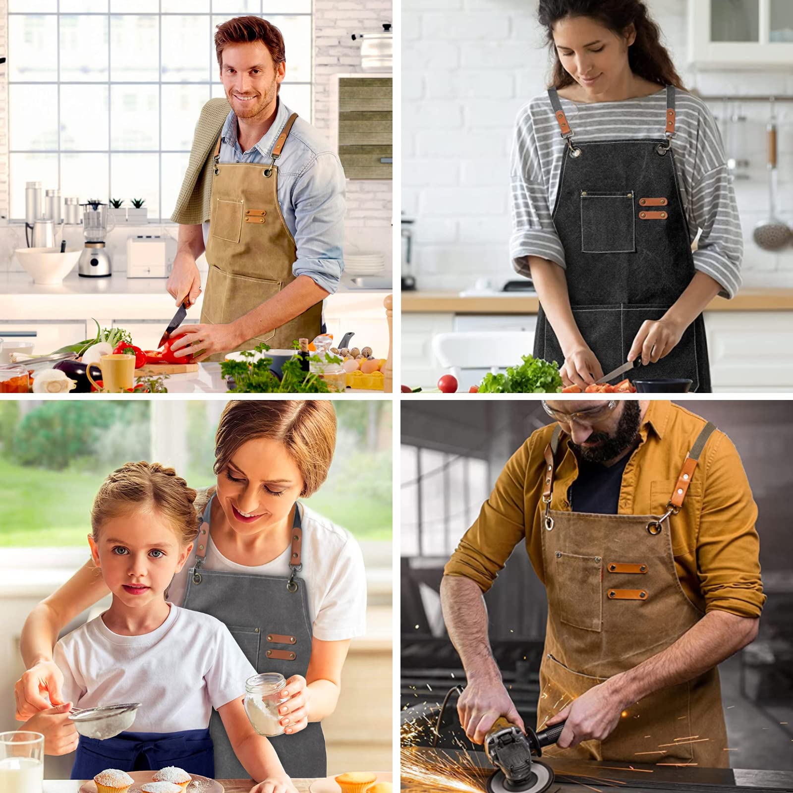 Grembiule Cucina Uomo 68x76cm Grembiule da Cucina Grembiule da Cuoco Regolabile con 3 Tasche Grembiule Chef Grembiule Regolabile a Croce Uomo e Donna Ideale per Barbecue, Ristorante, Bar