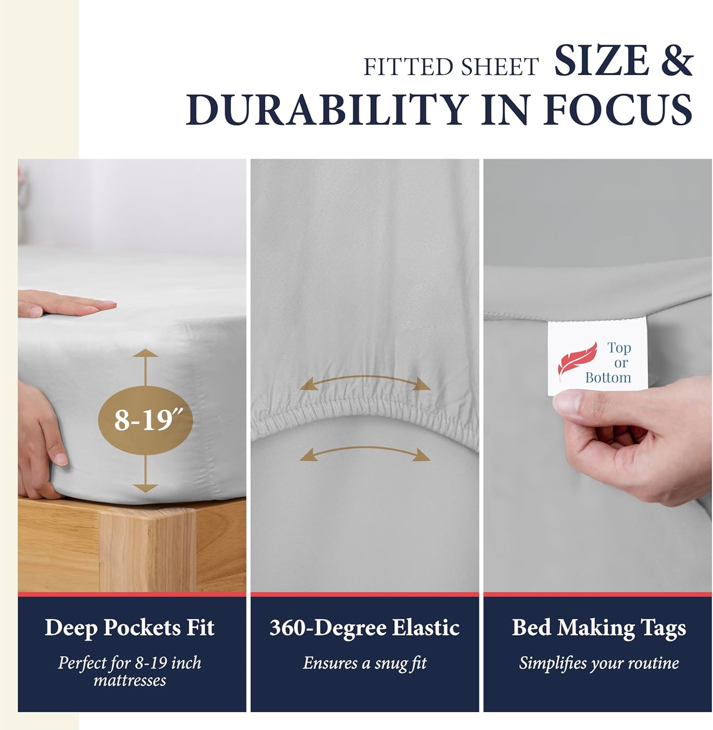 Ashton Sheets 100% Egyptian Cotton King Size Sheets Set - 4 PC Luxury 1200 Thread Count Egyptian Cotton Sheets King Size, Soft, Cooling, Sateen Weave 17" Deep Pocket Bed Set - Light Grey - Image 4