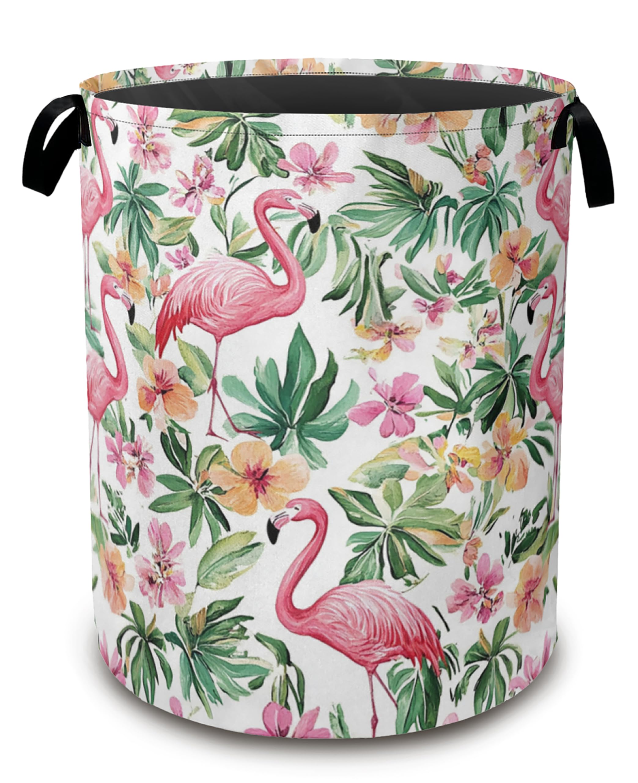 ((SIMILAR )) Pink Flamingo Laundry Basket,Floral Plam Collapsible Laundry Baskets with Handles,Waterproof Oxford Cloth Storage Basket 16"x20" for Bathroom/Bedroom/Dormitories