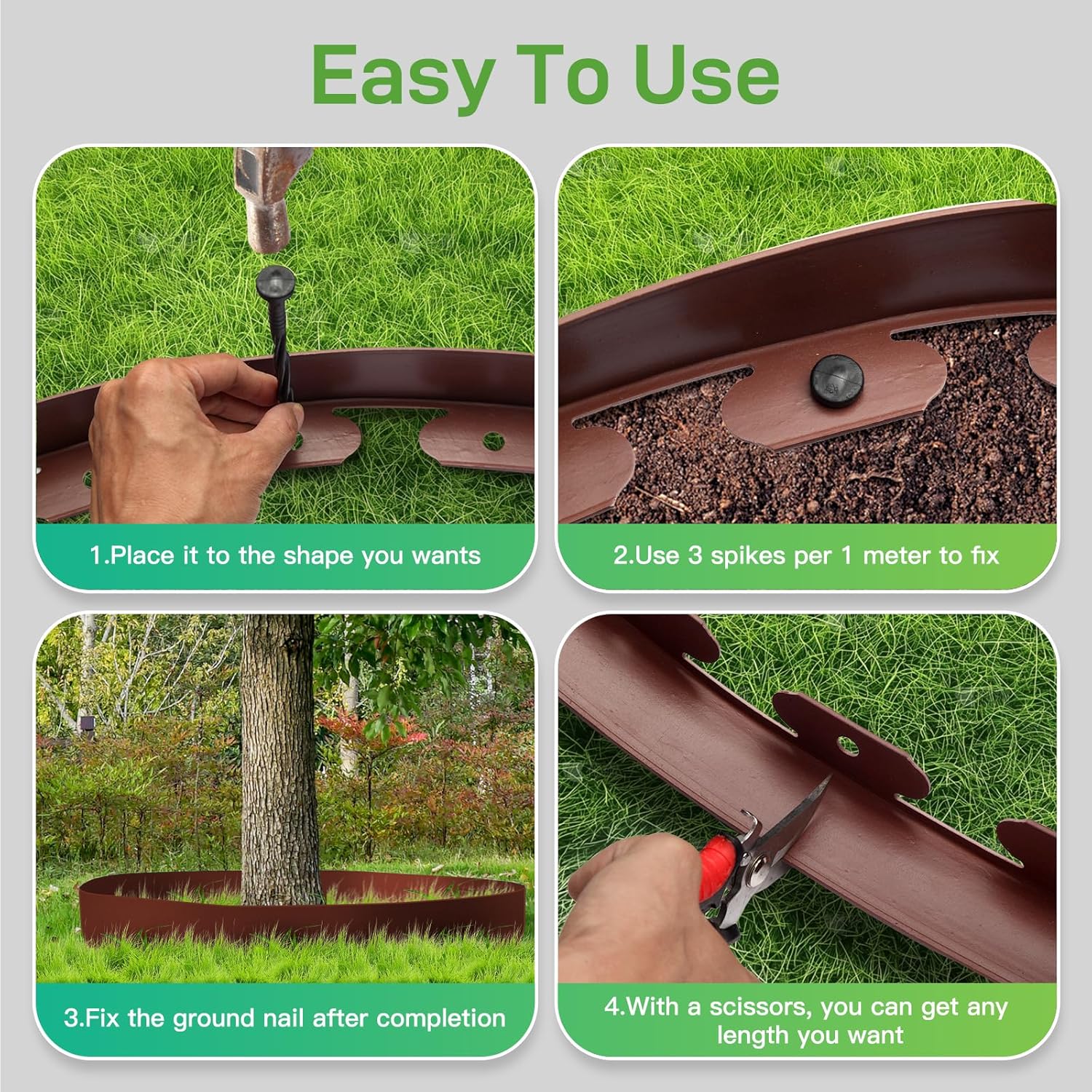 Landscape Edging Kit, 4 inch Tall 33FT Garden Landscape Edging Border with 30 Spikes, Plastic Lawn Edging for Garden, Flower Beds, Lawn