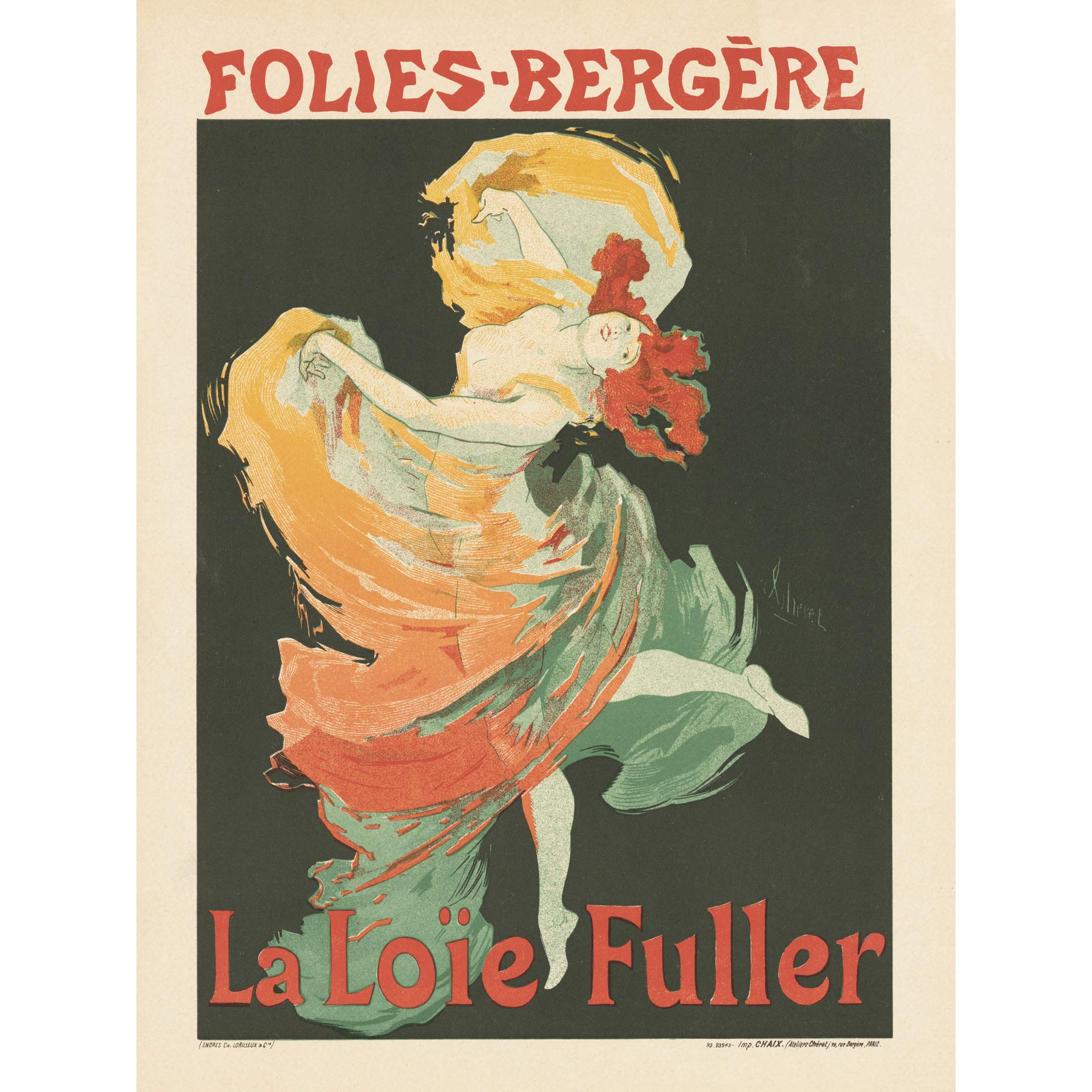 Cheret Folies-bergere Loie Fuller Dancer Advert Premium Wall Art Canvas Print 18X24 Inch
