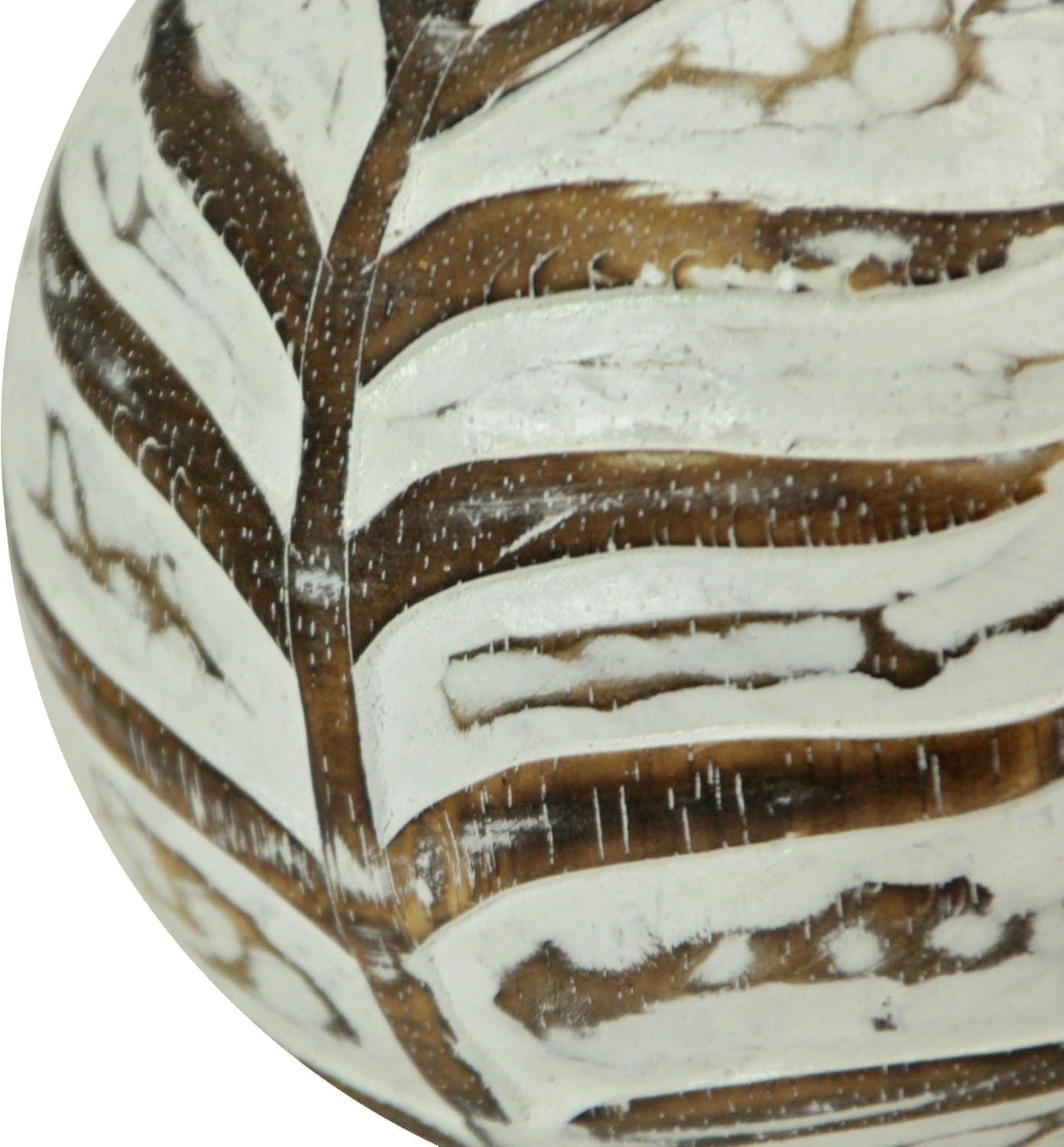 Set of 3 Whitewashed Carved Tropical Leaf Solid Wood Decor Balls for Centerpieces and Tabletop Displays 4 Inch Diameter