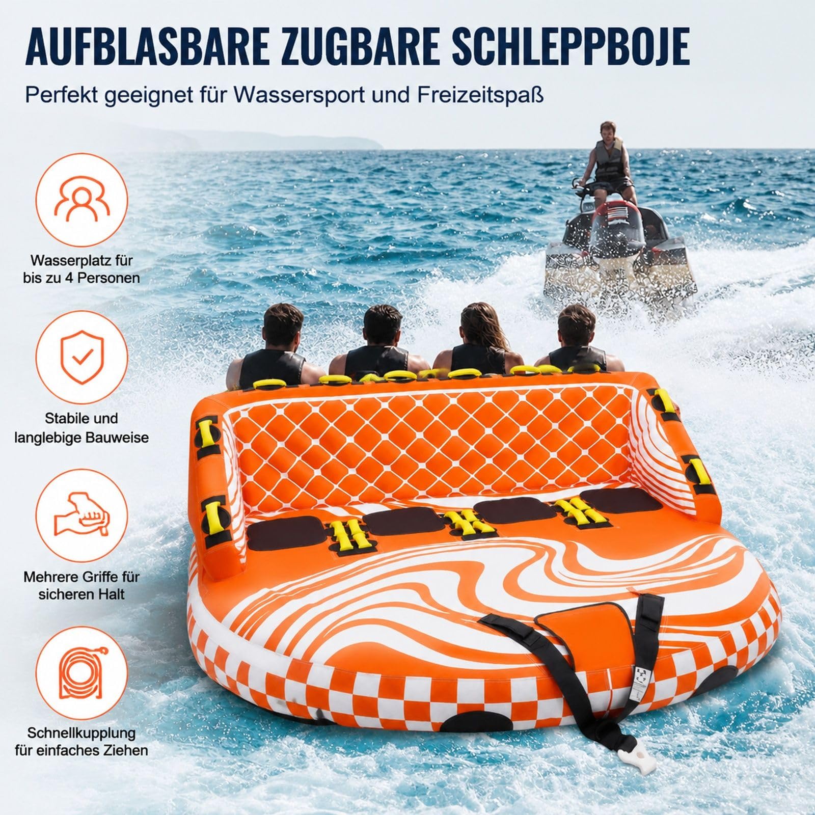Aufblasbares Schleppsofa Tube für 1 bis 4 Personen, Boot Towable Tube für Wassersport