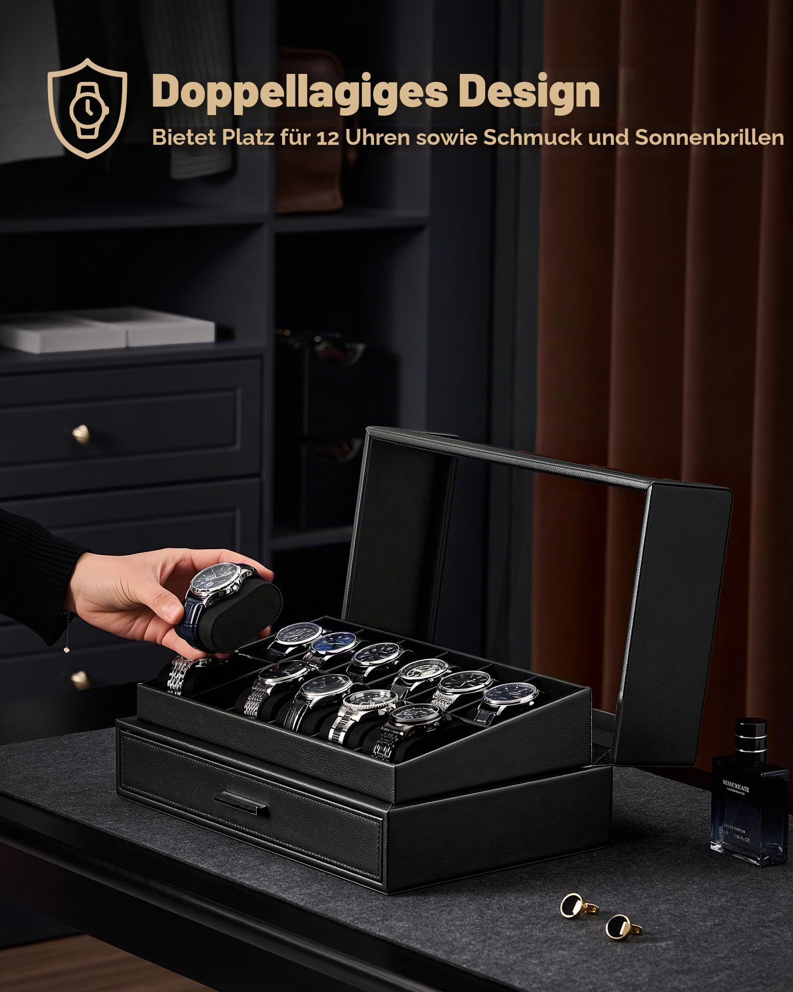 ProCase 12 Slots Uhrenbox Uhrenkasten Uhrenaufbewahrung