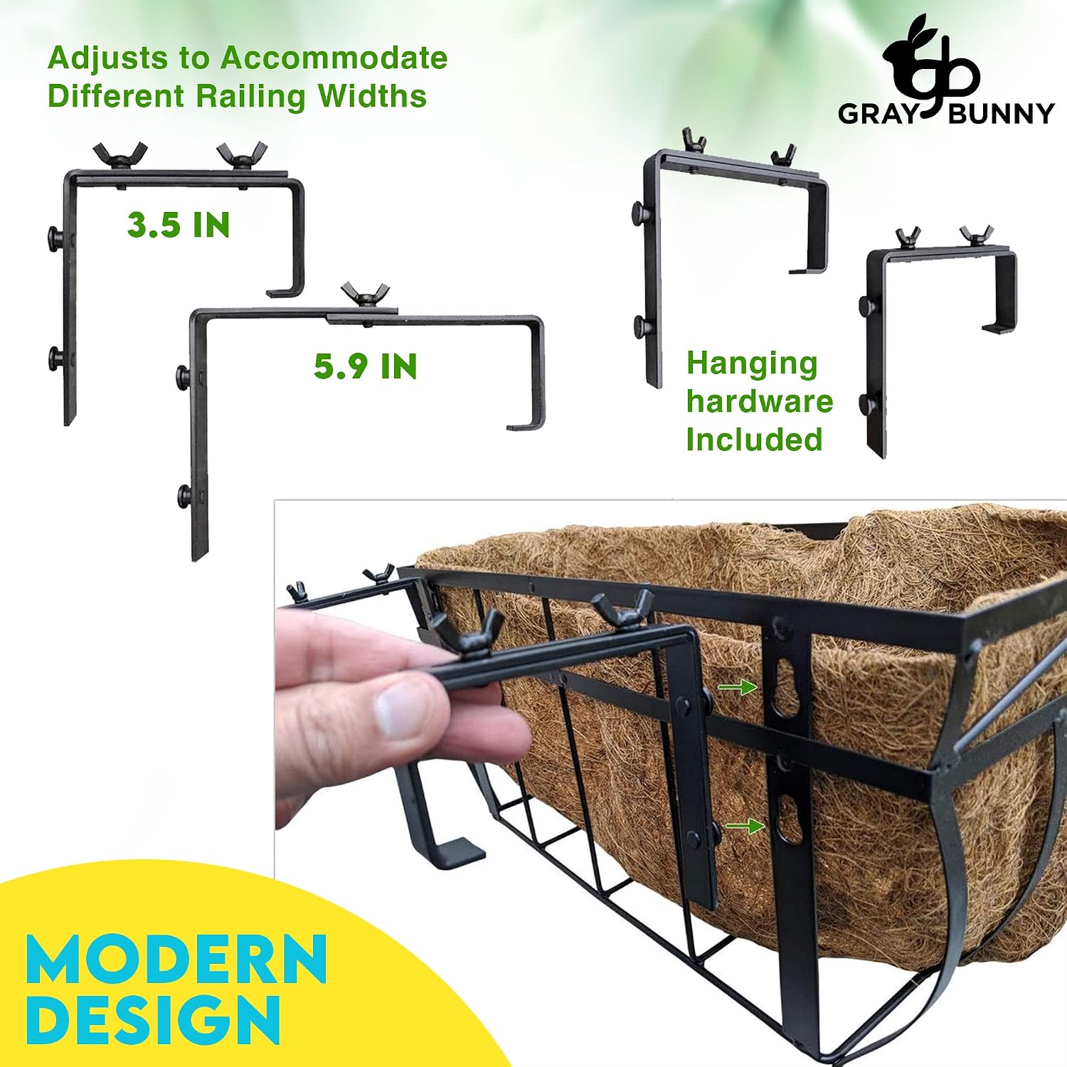 Deck Railing Planter Boxes -18" Balcony Planter with Coco Liner, English Horse Trough Extra Deep Window Planter Box for Over the Railing Planters in Balcony Outdoor Deck Planters Flower Box Porch Rail