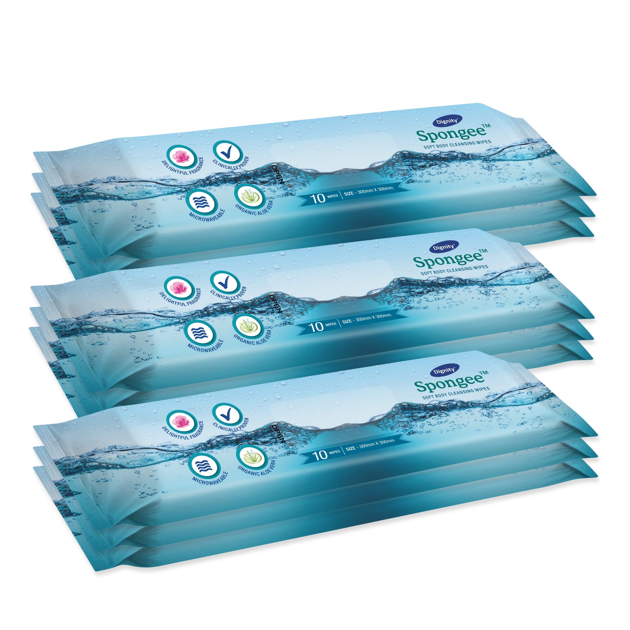 Spongee Soft Body Cleansing Wet Wipes for Adult, 300x300 mm (Pack of 6) 60 Wipes