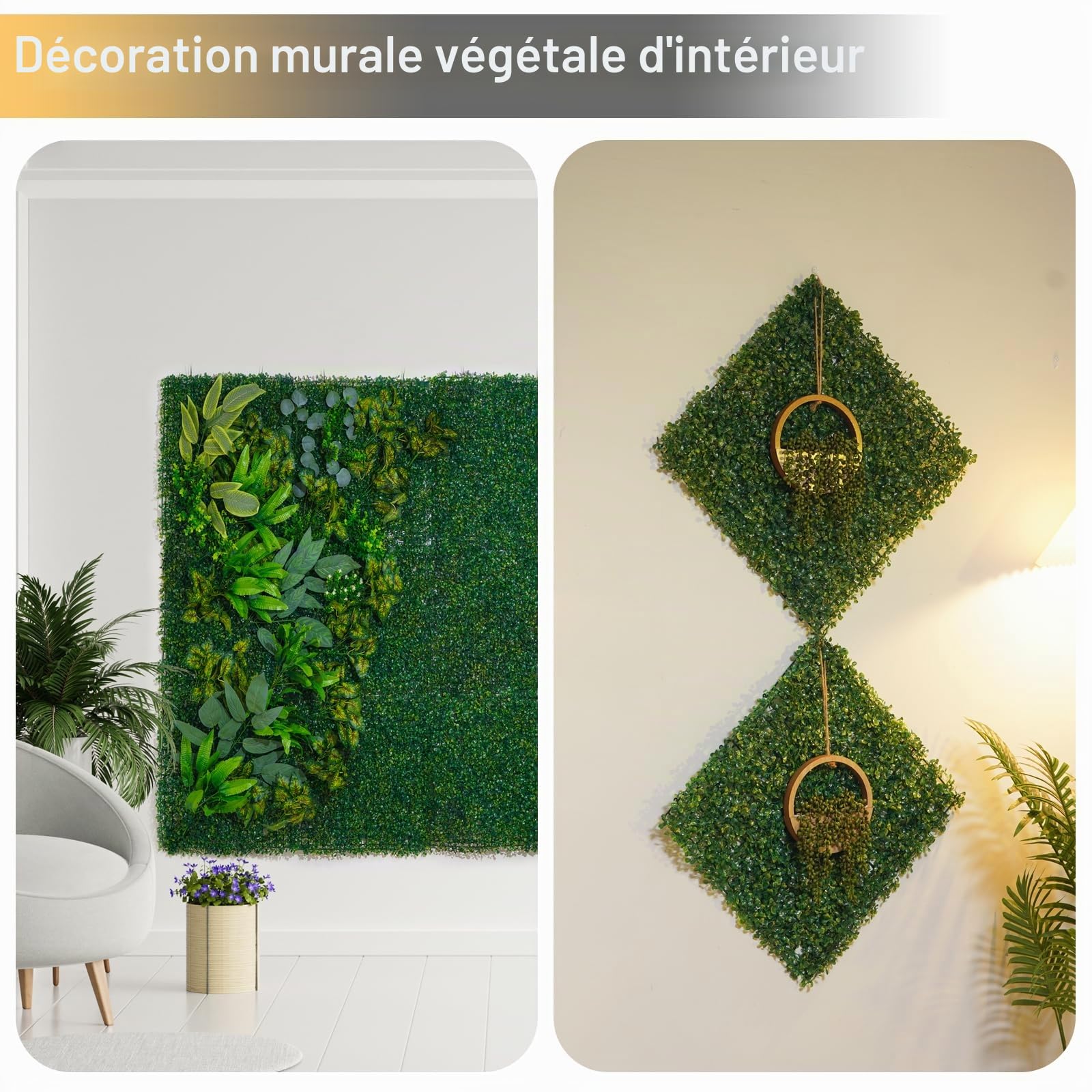 LUWENER Lot de 4 Panneaux Muraux en Buis Artificiel 1m x 1m, Feuilles Artificielles pour Clôture, Brise-vue (4, Feuilles Vertes de Milan)