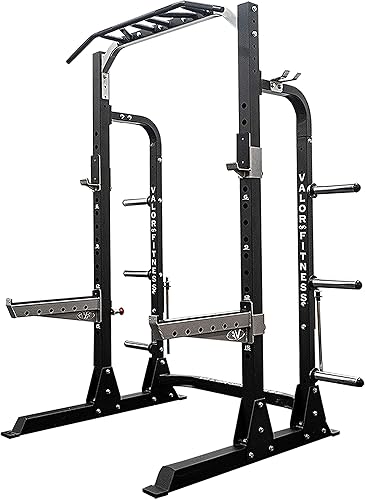 Valor Fitness Máquina de sentadillas de media rejilla - Estación de dominadas de agarre múltiple de 5 posiciones - Altura ajustable, almacenamiento