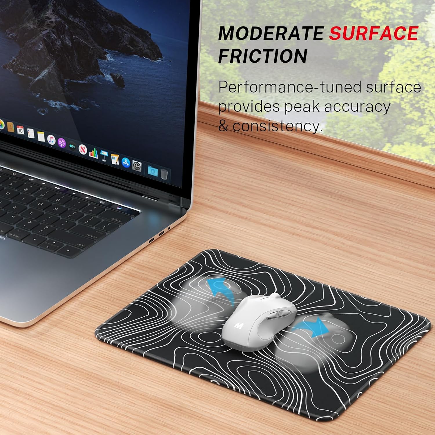 MROCO Mouse Pad [30% Larger] with Anti-Fray Stitched Edges, Premium-Textured Waterproof Surface, Non-Slip Rubber Base, Computer & Gaming Mouse Mat for Laptop, Office & Home, Black Topographic - 2