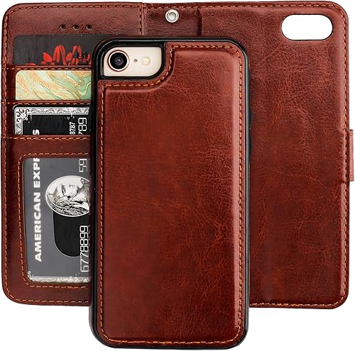 Bocasal Funda tipo cartera para iPhone SE (2022)SE (2020)87 con tarjetero de piel sintética magnética desmontable atril correa de muñeca a prueba de