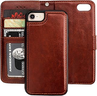 Bocasal iPhone SE (2022)/SE (2020)/8/7 Case with Card Holder PU Leather Magnetic Detachable Kickstand Shockproof Wrist Strap Removable Flip Cover for iPhone 7/8/SE2/SE3 4.7 inch (Brown)