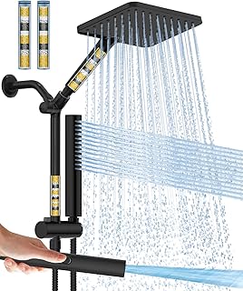 Filtered Shower Head with Handheld Combo High Pressure Shower Head with Filters 10 Inch Rain Shower Head Height Adjustable Dual Water Softener Shower Head for Hard Water - Removes Chlorine