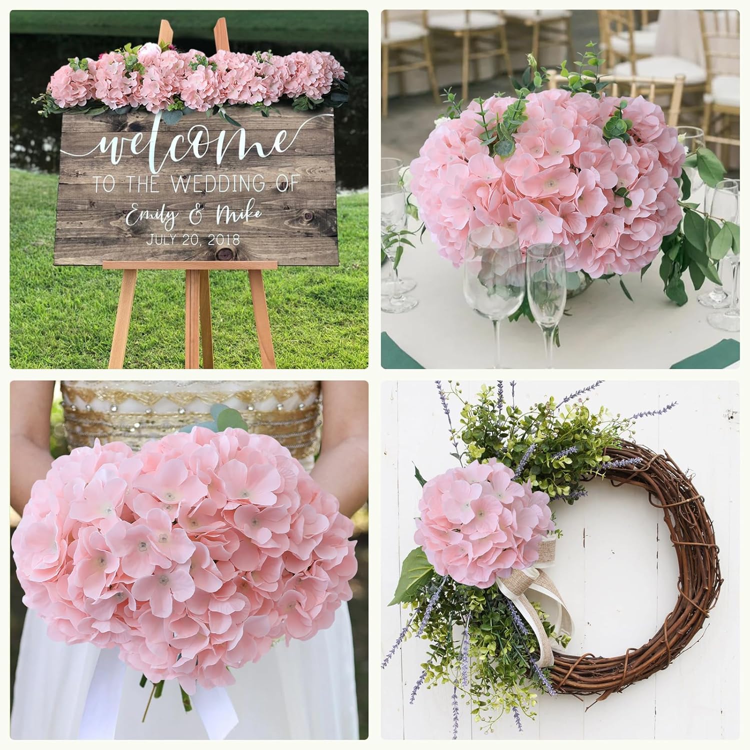 AVIVIHO 60 PCS Pink Hydrangea Artificial Flowers Bulk Fake Hydrangea Silk Flowers with Stems Flower Bouquets for Florals Arrangement Home Wedding Party Centerpieces Decor Arch Decoration