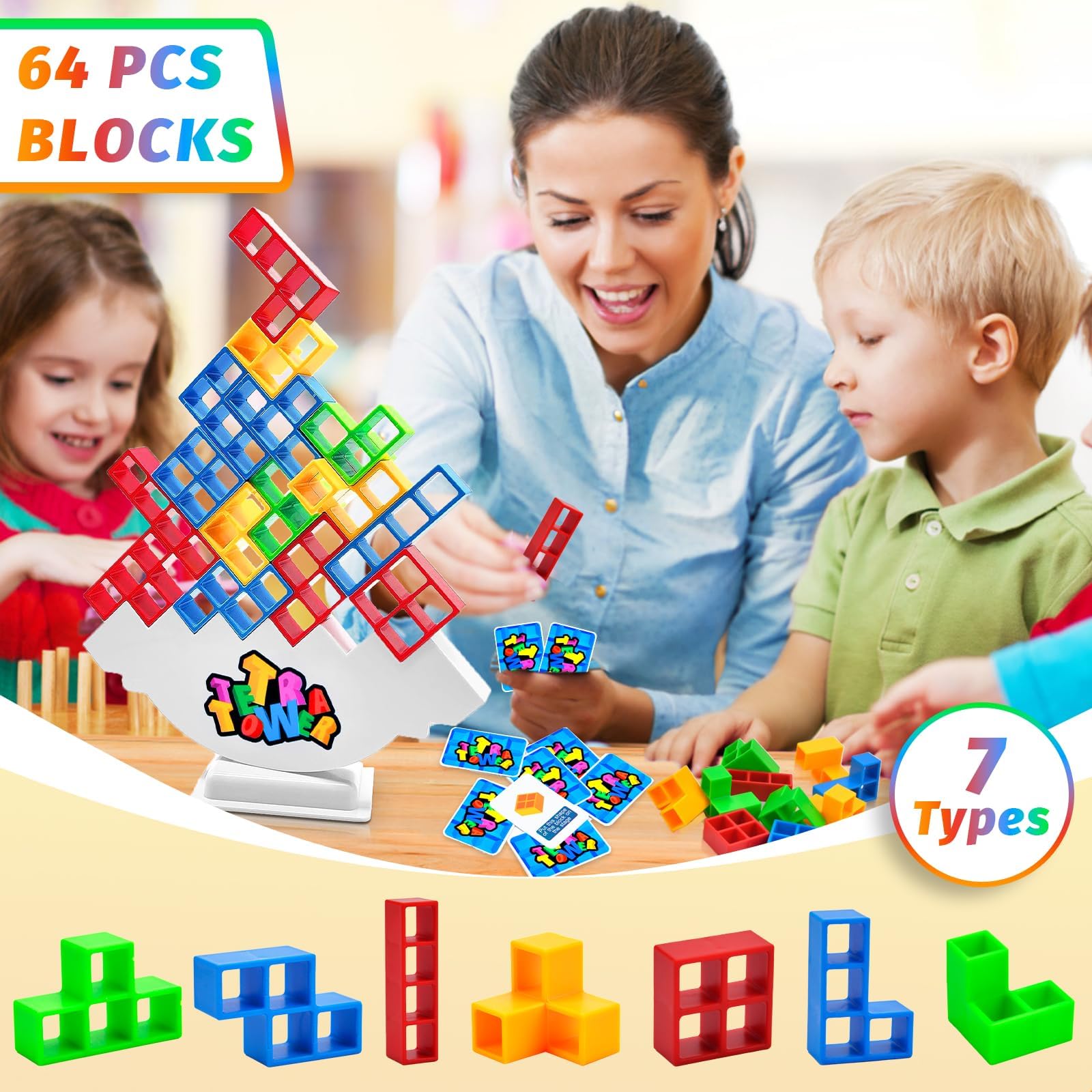 Jadyon 64 Pcs gioco per bambini, Tetra tower, Gioco Stack Attack Giocattolo Impilabile, Montessori Giochi Tower Balance Game Regalo per Bambini e Adulti.