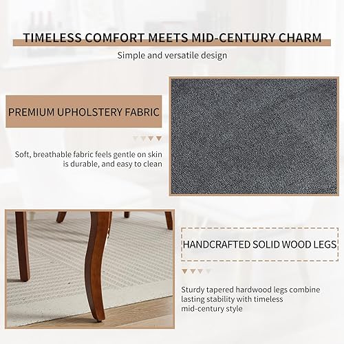 Vista 6 de Juego de 6 sillas de comedor modernas de mediados de siglo, sillas tapizadas de tela con respaldo alto para cocina y comedor con patas de madera