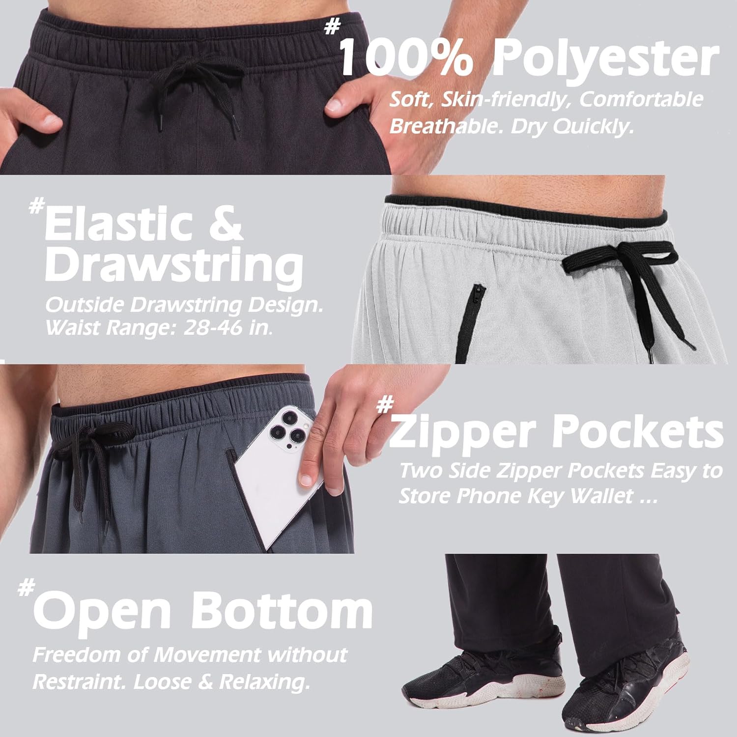 SACUIMAN Mens Sweatpants with Zipper Pockets Open Bottom Athletic Pants for Workout,Running,Training,Jogging,Gym - Image 5