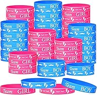 Vista 1 de 60 Piezas Pulseras de Revelación de Género, Pulseras de Silicona Team Boy y Pulseras de Goma Team Girl para Ideas de Revelación de Género
