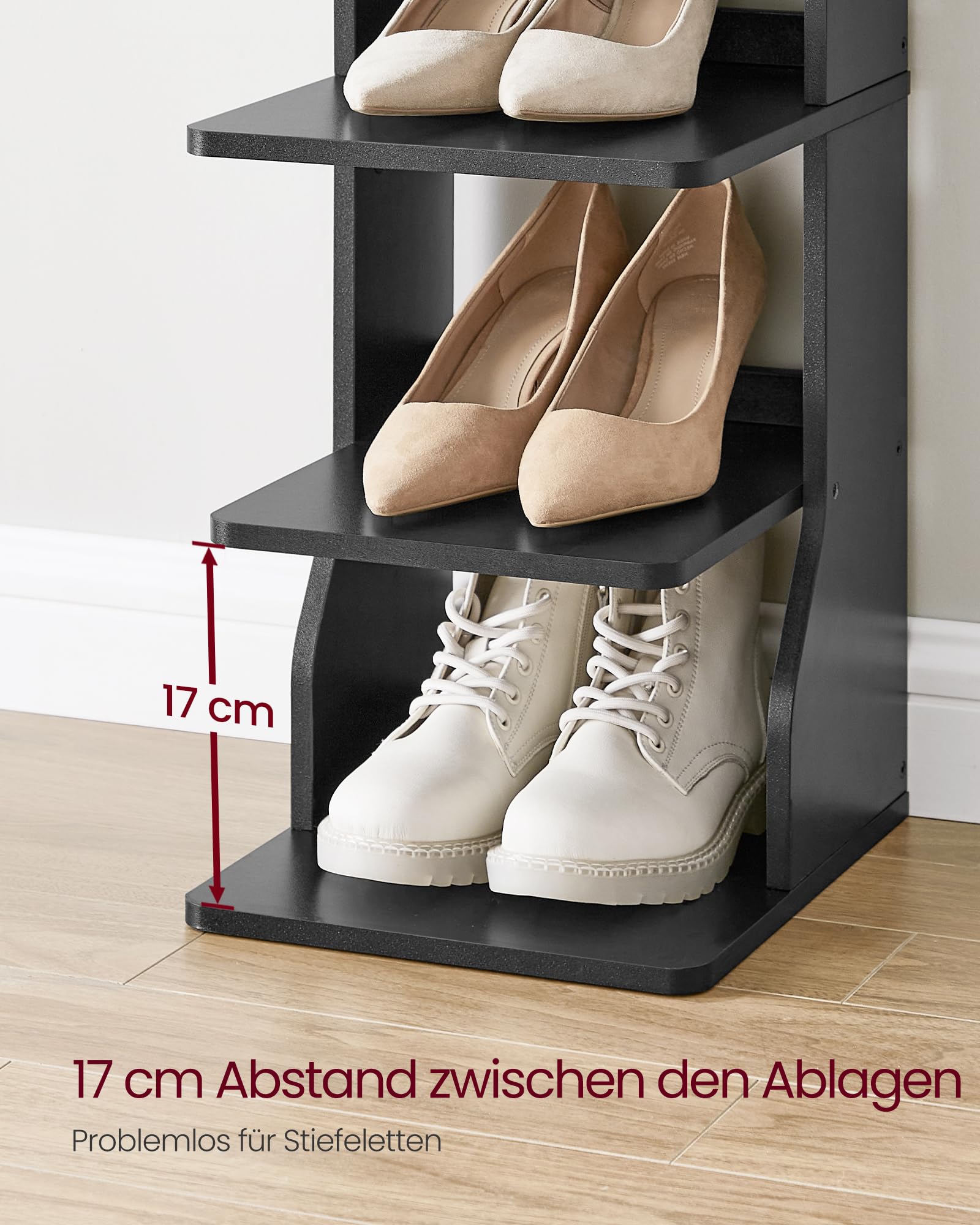 VASAGLE Schuhregal Aus Holz, 6 Etagen – Schmal, Platzsparend Mit Haken, Für Flur & Ecke, Schwarz