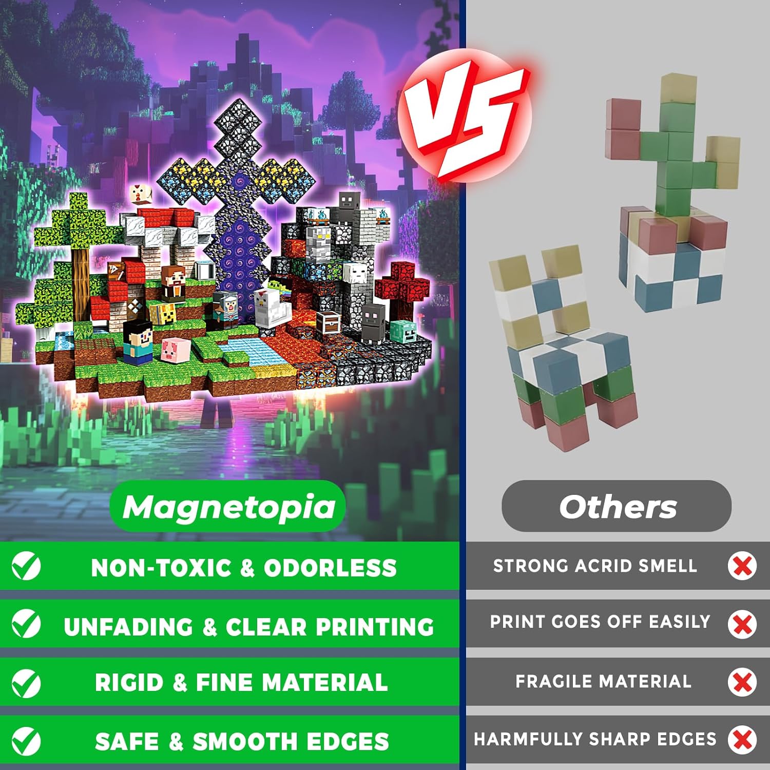 Magnetic Blocks - 500 PCS Magnetic Building Blocks Cubes, Magnet Toys for Kids Age 3+, Toy Building Set for Kids, Magnets Stacking Construction Easter Birthday Gifts for Boys Girls Age 4-8, 8-12