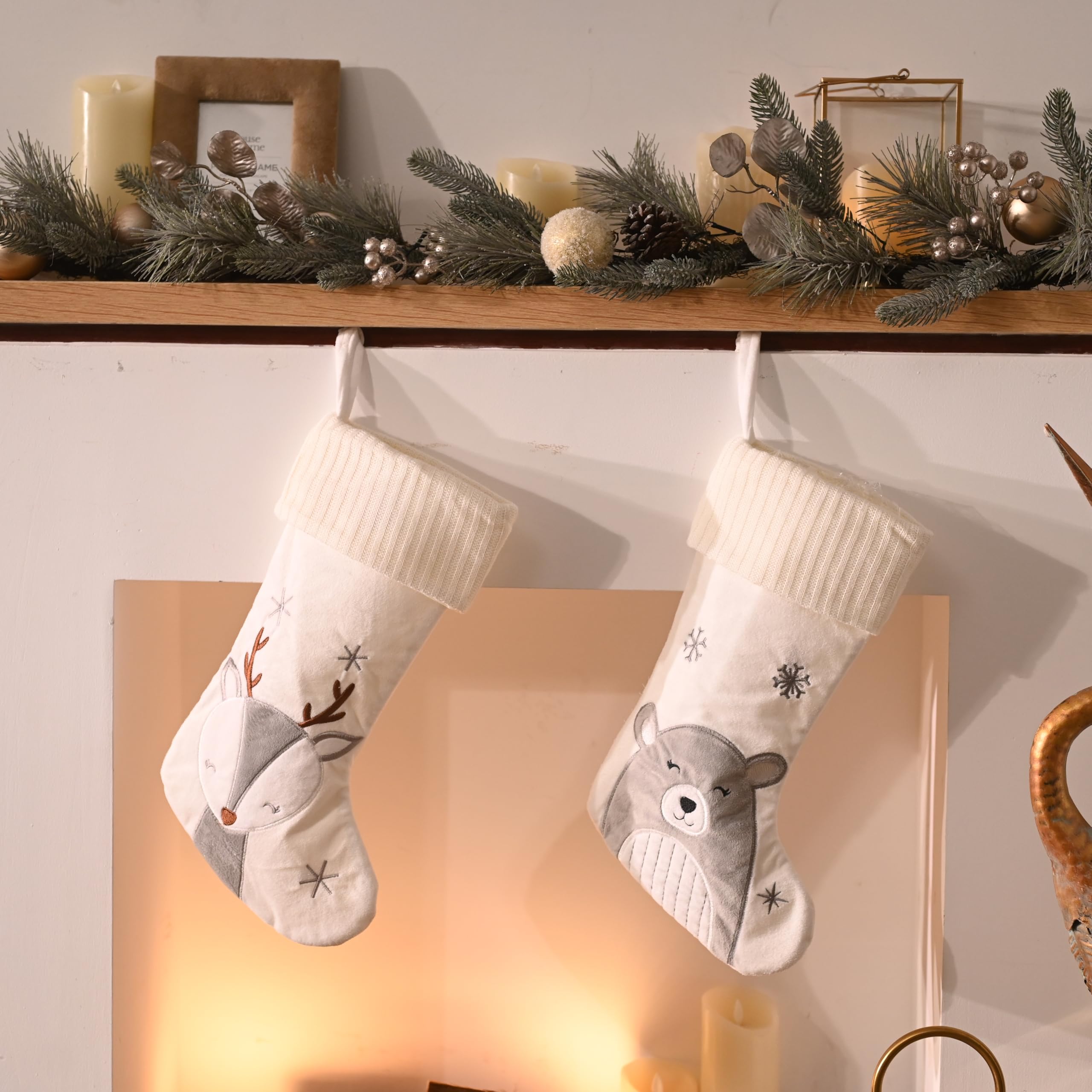 Valery Madelyn Large Christmas Stocking Grey Silver and White 18 Inch, Set of 2 Bear Reindeer Fluffy Stockings for Kids Boys and Girls - Image 4