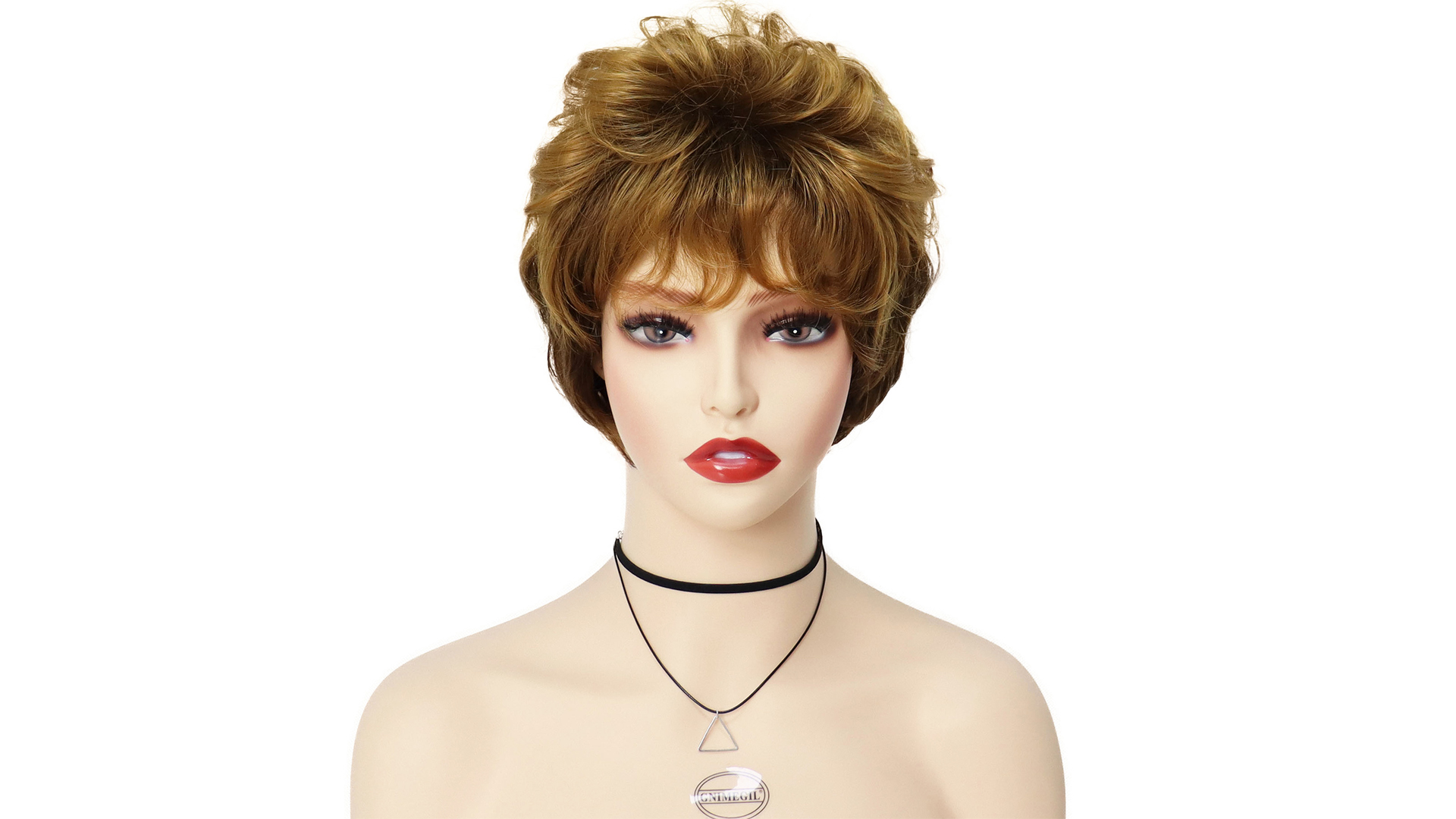 Perruque Courte Synthétique Brune Doré Style Pixie Avec Frange - Neuf Sans étiquette, Bonnet Inclus