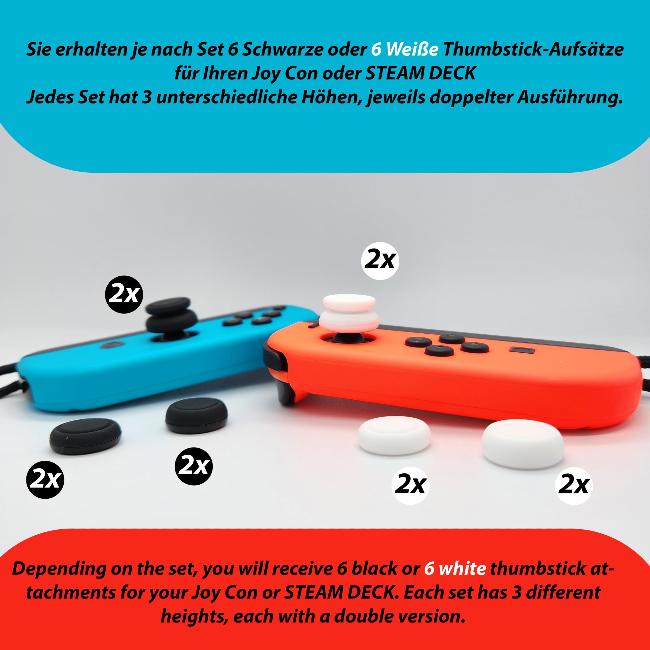 MatoSan® Lot de 6 capuchons de poignée Humbstick - Compatible avec les contrôleurs de console portables - Coussinets en silicone antidérapants pour une meilleure prise en main et protection - 3