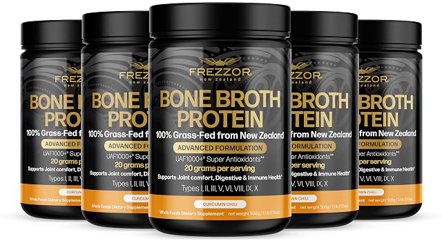 FREZZOR 100 Grass-Fed Collagen Protein Bone Broth with UAF1000 Peptides Type I II III V VI VIII IX