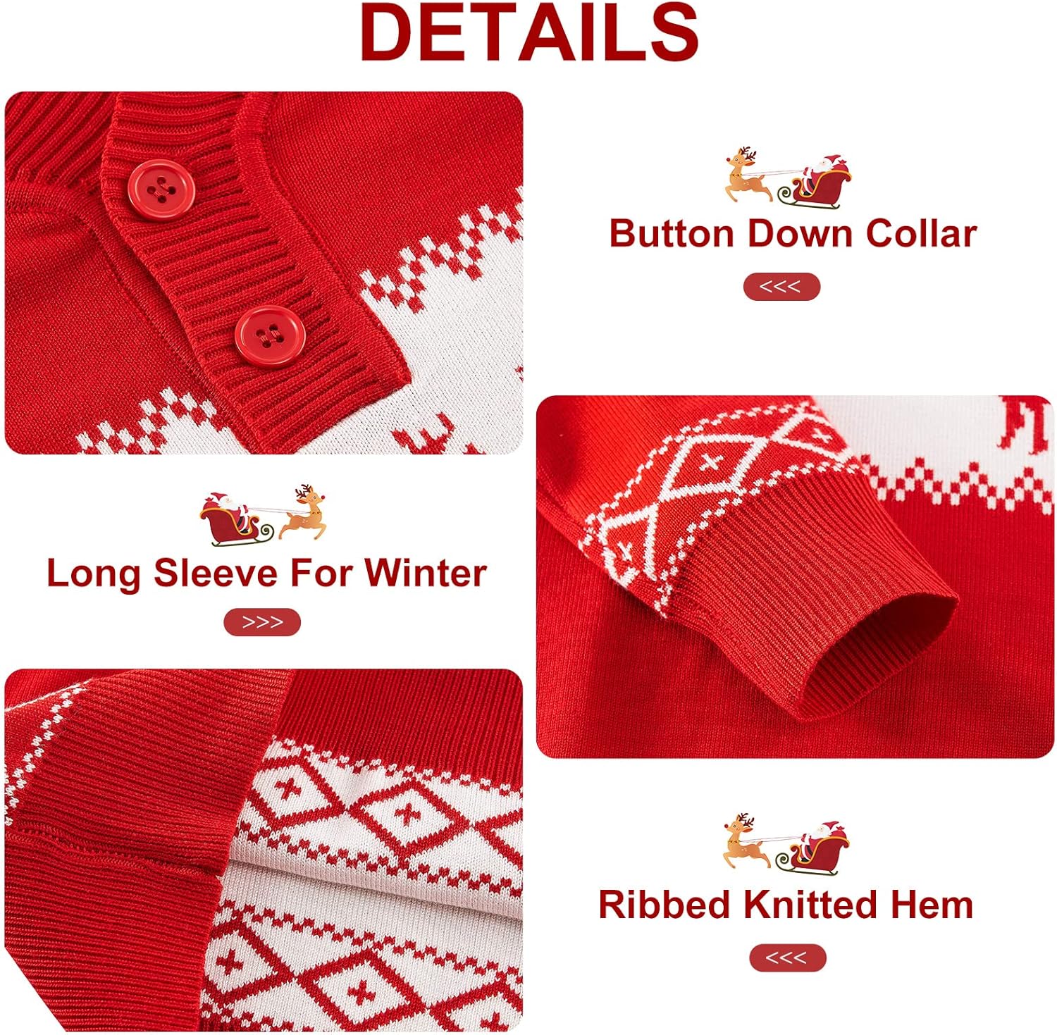 Funnycokid Boys Christmas Sweaters Kids Button Mock Neck Pullover Up Winter Xmas Holiday 5-12 Years - Image 7