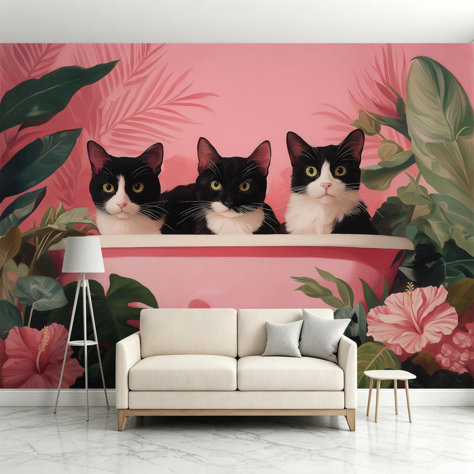 Zwierzęta koty Art fototapeta tapeta 500 x 280 cm, różowa