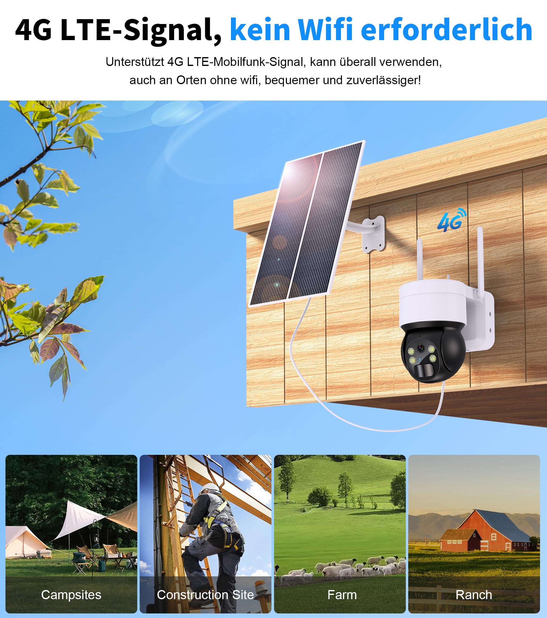 Ankway Telecamera 4G LTE Con Scheda SIM Integrata - Videosorveglianza Solare PTZ 2K Per Esterno - Visione Notturna A Colori, Rilevamento PIR E Audio Bidirezionale - 5